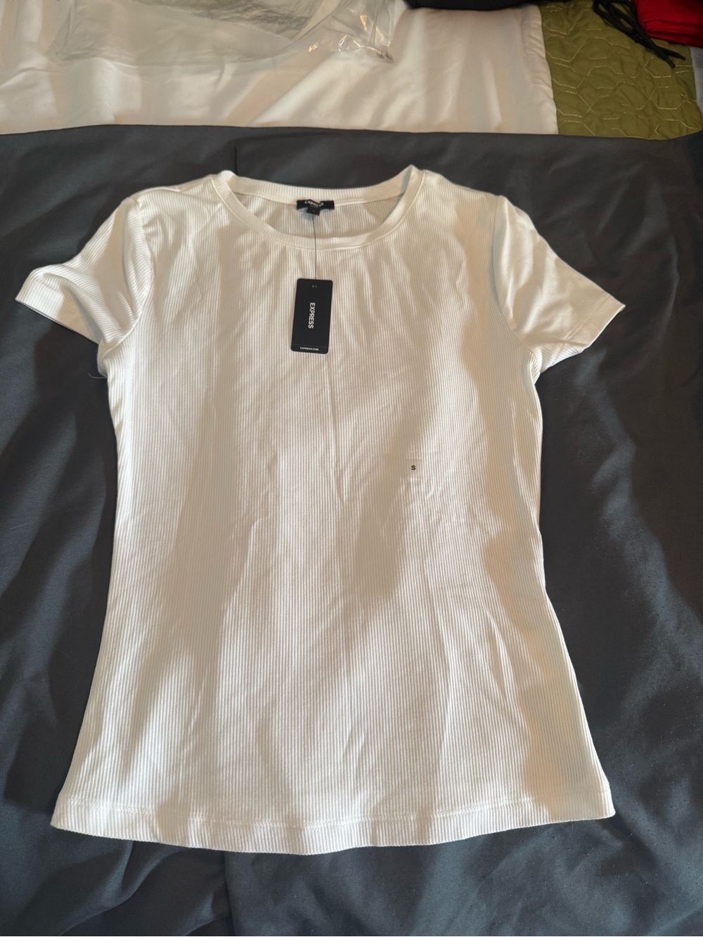 Express White Ribbed Short Sleeve Tee